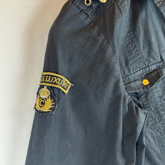 COOGI Luxury Black Embroidered Button Down Shirt Roll Tab Sleeve Military M - Picture 13 of 14